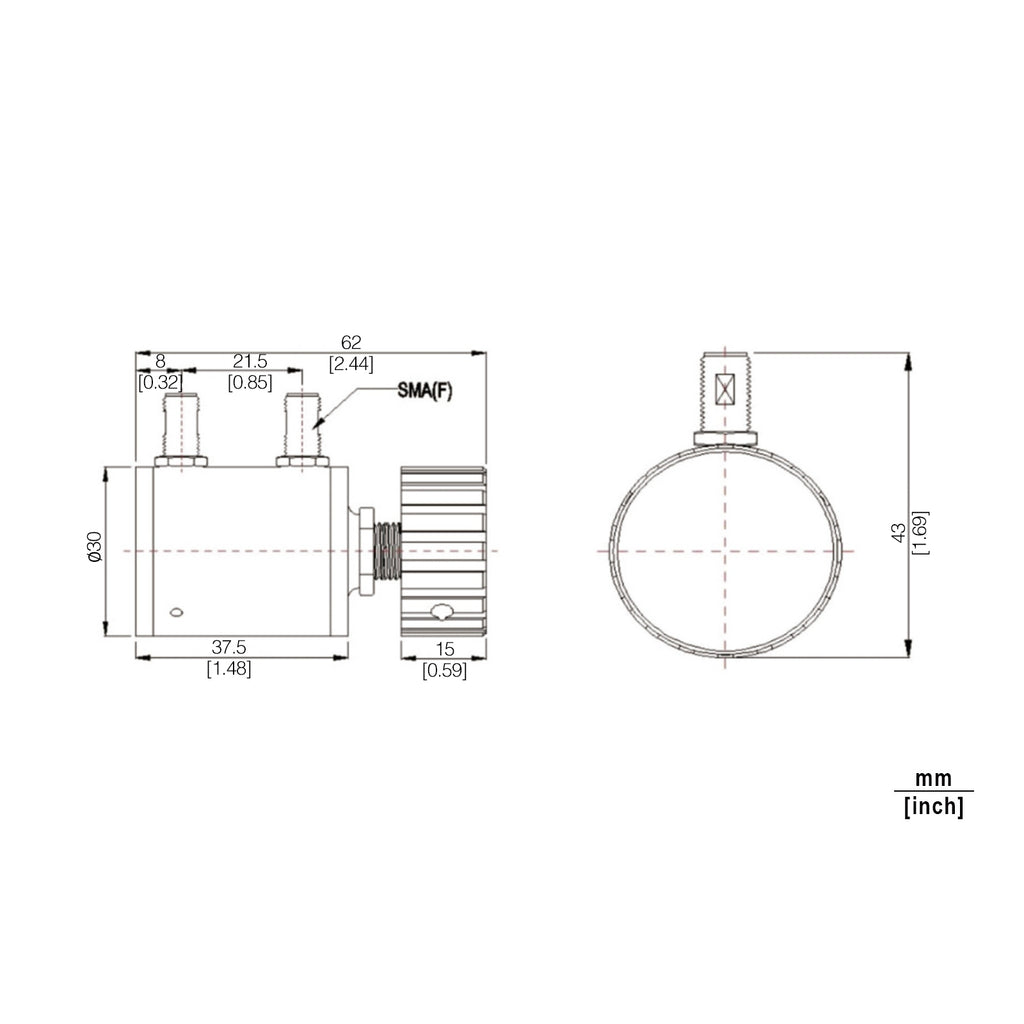SMA Dial Step Attenuator, AS6S5-90-10 DC-6 GHz, 5W, 0-90dB, Bidirectional, Round