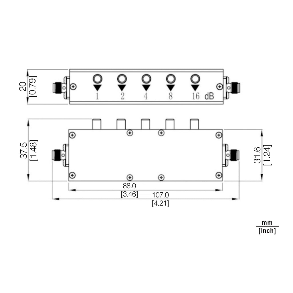 SMA Push Button Step Attenuator, ASP3S5 - 30 - 1 DC - 3 GHz, 5 W, 0 - 30 dB