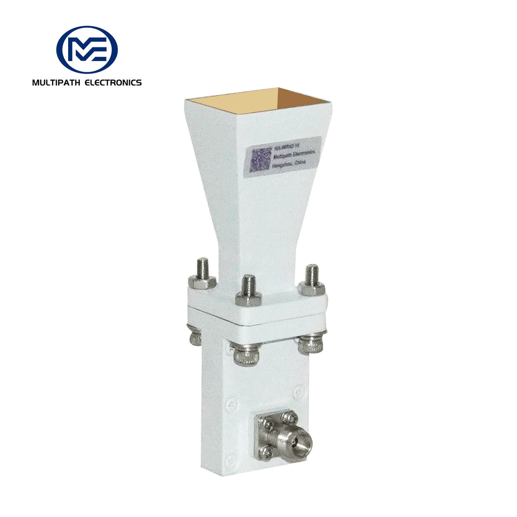Antenne cornet à gain standard WR42 avec adaptateur guide d'ondes vers coaxial, 17,6-26,7 GHz, gain nominal 10-20 dBi, 2.4-F