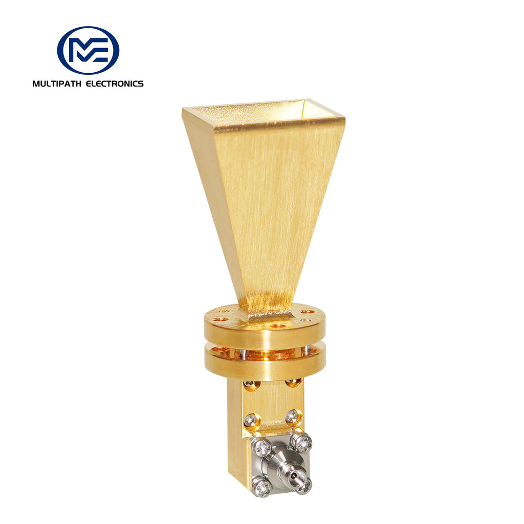 Antenne cornet à gain standard WR12 avec adaptateur guide d'ondes vers coaxial, 60,5-91,9 GHz, gain nominal de 10 à 20 dBi, 1.0-F